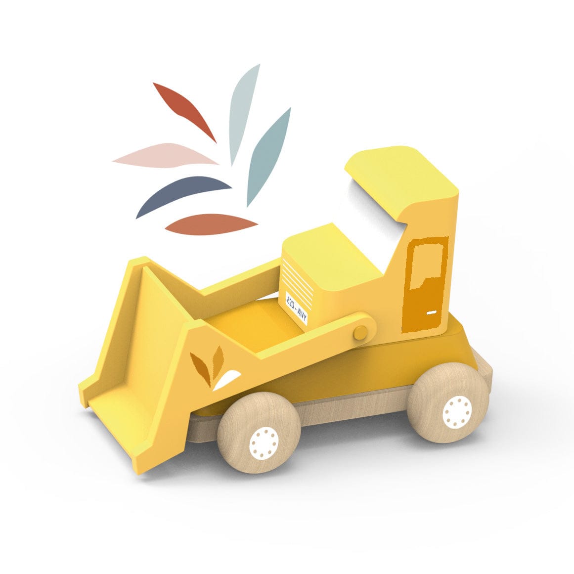 Speedy Monkey yellow wooden toy dump truck with natural wood wheels