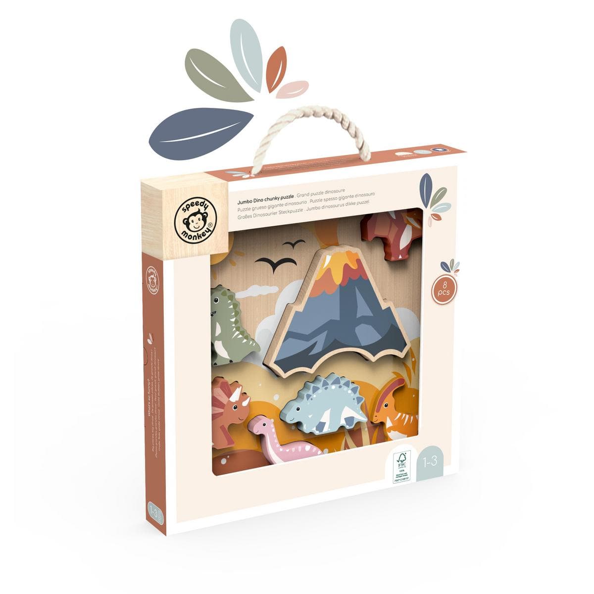 Speedy Monkey jumbo dinosaur chunky wooden puzzle in packaging