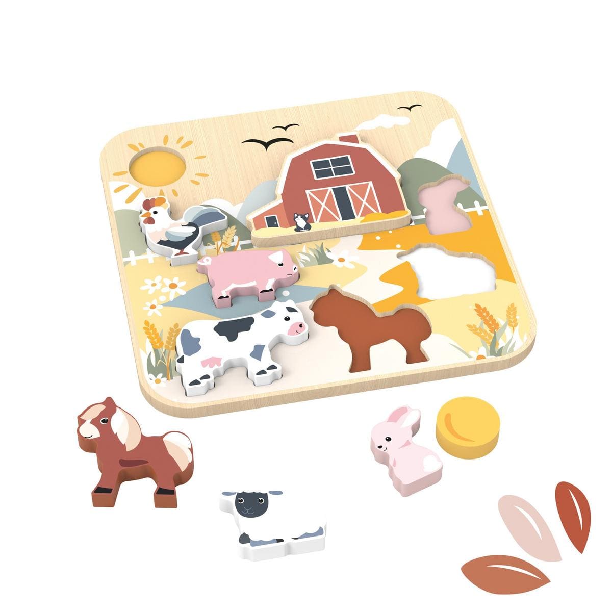 Speedy Monkey wooden farm animal puzzle board with barn and removable animal pieces