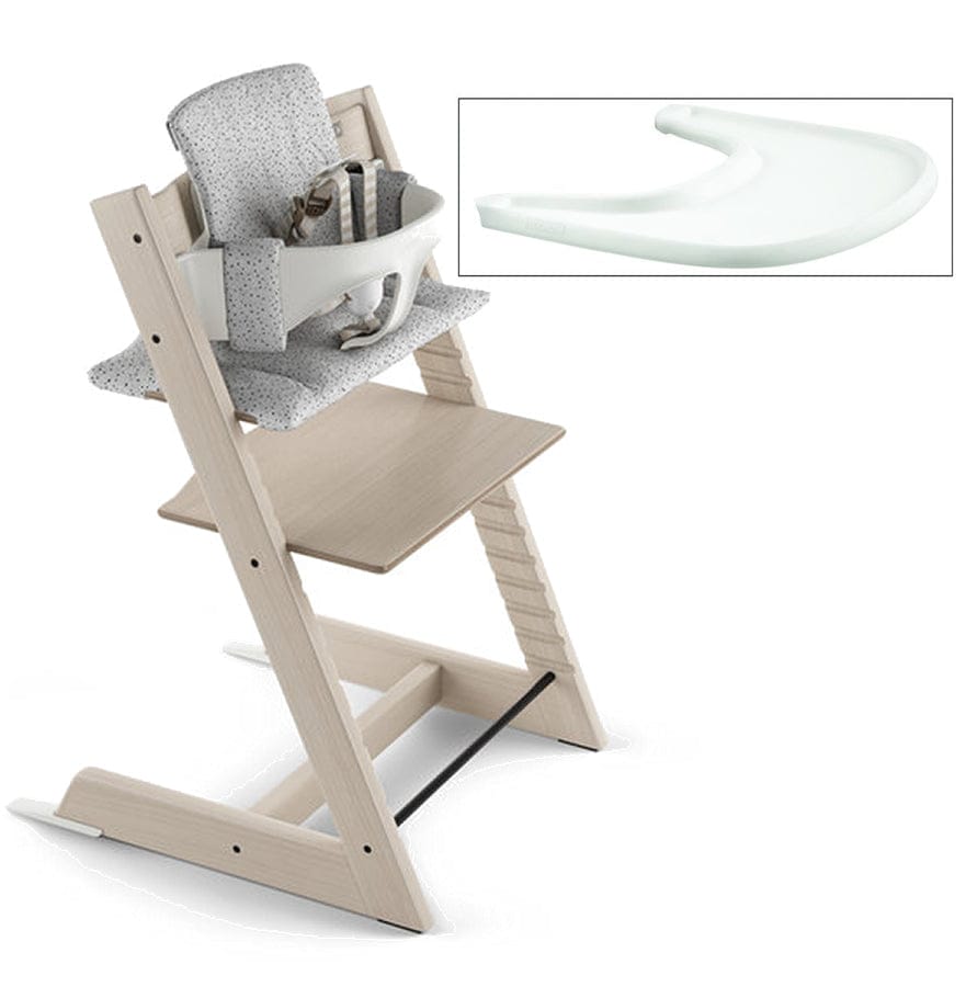 Tripp Trapp High Chair and Cushion with Stokke Tray - Whitewash/Cloud Sprinkle