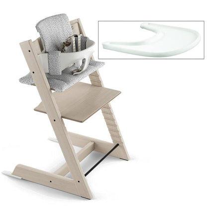 Tripp Trapp High Chair and Cushion with Stokke Tray - Whitewash/Cloud Sprinkle