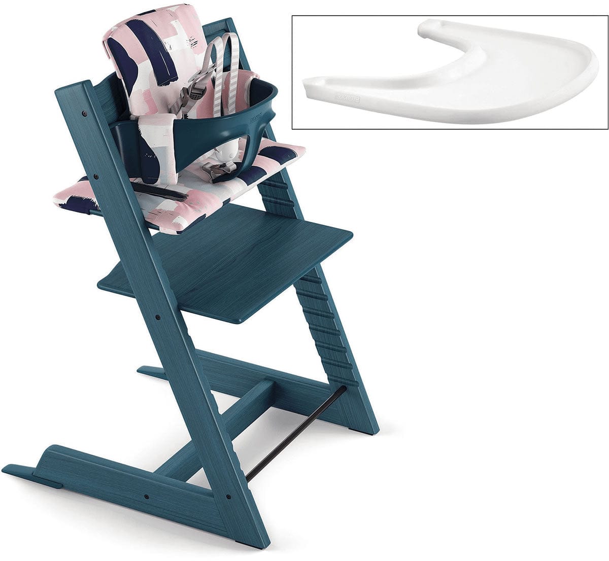 Tripp Trapp High Chair and Cushion with Stokke Tray -- Midnight Blue