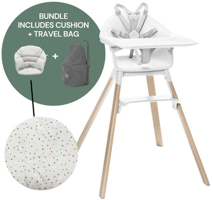 Stokke Clikk High Chair Cushion & Travel Bag Bundle - White / Grey Sprinkle - 601200-B