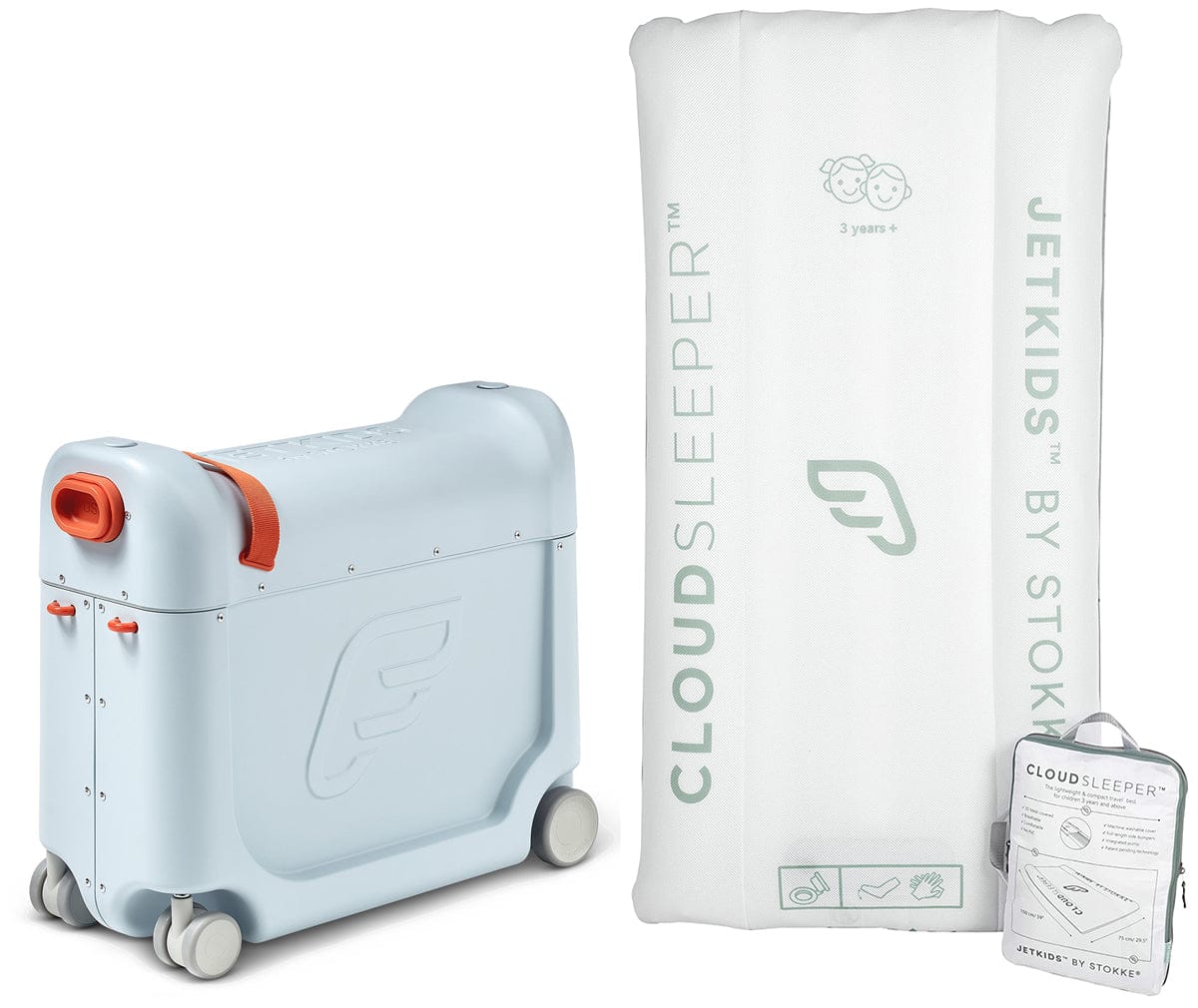 Stokke JetKids BedBox V3 + CloudSleeper Inflatable Kids Bed Bundle - Blue Sky - 534501-V3-584601