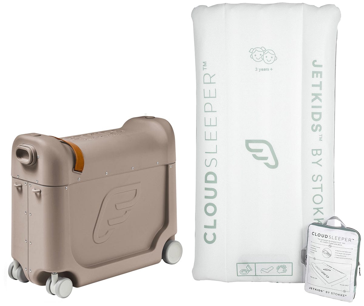 Stokke JetKids BedBox V3 + CloudSleeper Inflatable Kids Bed Bundle - Creamy Cappuccino - 534509-584601