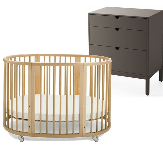 Stokke Sleepi Crib + Home Dresser Bundle - Natural / Hazy Grey - 104301-440502