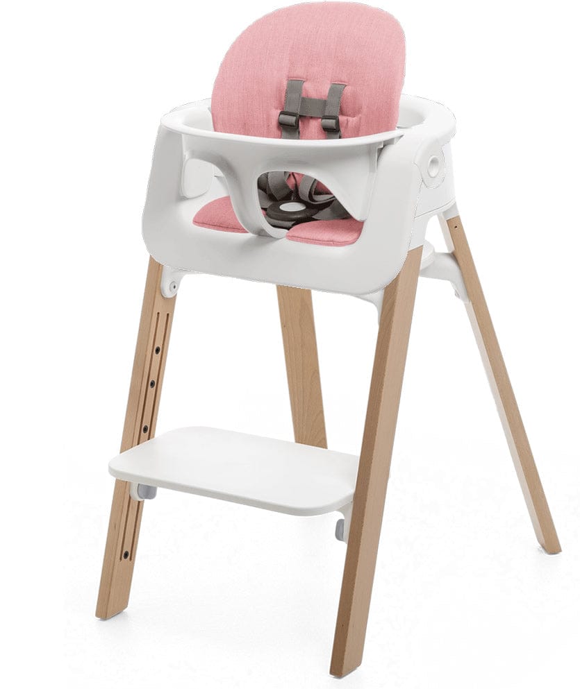 Stokke Steps Chair + Cushion (No Tray) - White/Natural/Pink - STHCCSHNOTRY-WHTNTRLPINK