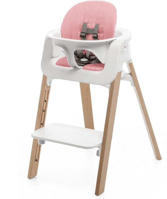 Stokke Steps Chair + Cushion (No Tray) - White/Natural/Pink - STHCCSHNOTRY-WHTNTRLPINK
