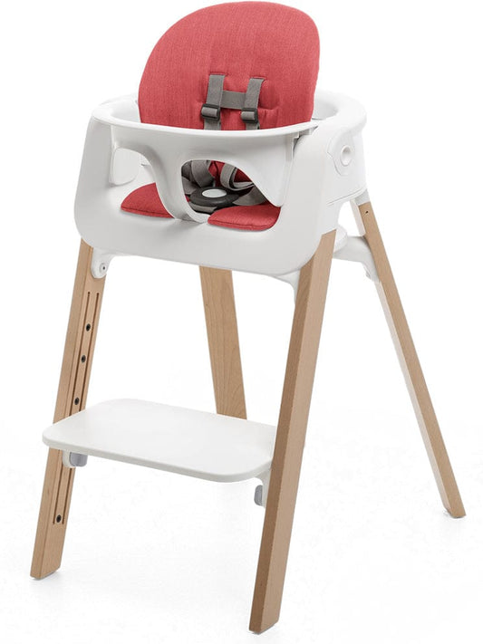 Stokke Steps Chair + Cushion (No Tray) - White/Natural/Red - STHCCSHNOTRY-WHTNTRLRED