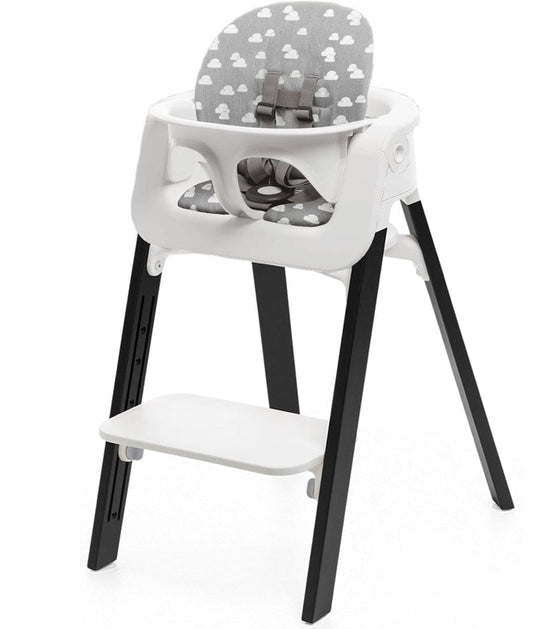 Stokke Steps Chair + Cushion (No Tray) - White/Oak Black/Grey Clouds - STHCCSHNOTRY-WHTOAKBLKGRYCLDS