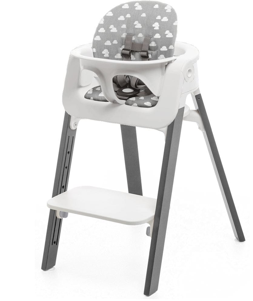 Stokke Steps Chair + Cushion (No Tray) - White/Storm Grey/Grey Clouds - STHCCSHNOTRY-WHTSTRMGRYGRYCLDS