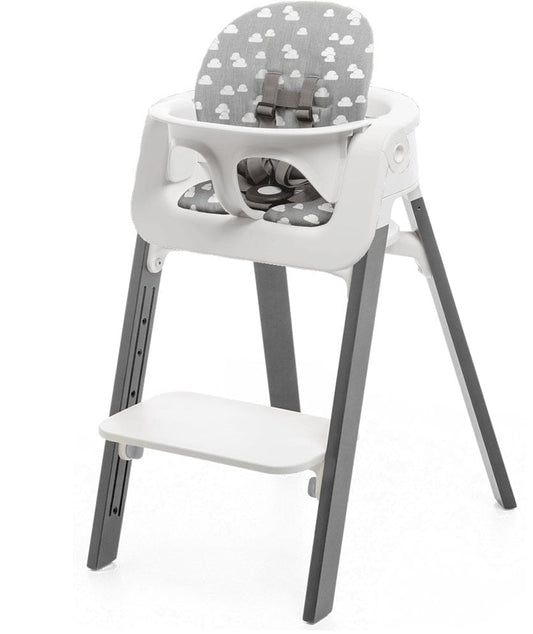 Stokke Steps Chair + Cushion (No Tray) - White/Storm Grey/Grey Clouds - STHCCSHNOTRY-WHTSTRMGRYGRYCLDS