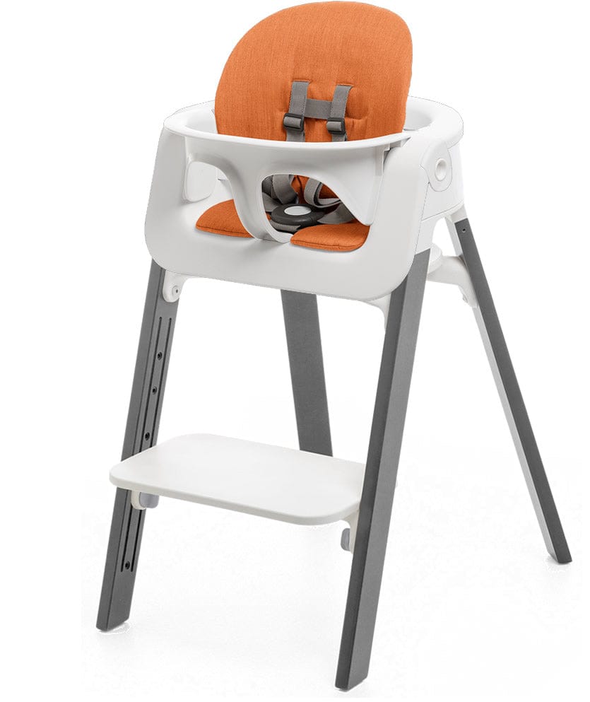 Stokke Steps Chair + Cushion (No Tray) - White/Storm Grey/Orange - STHCCSHNOTRY-WHTSTRMGRYORNGE
