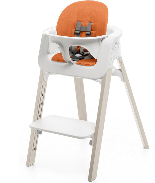 Stokke Steps Chair + Cushion (No Tray) - White/Whitewash/Orange