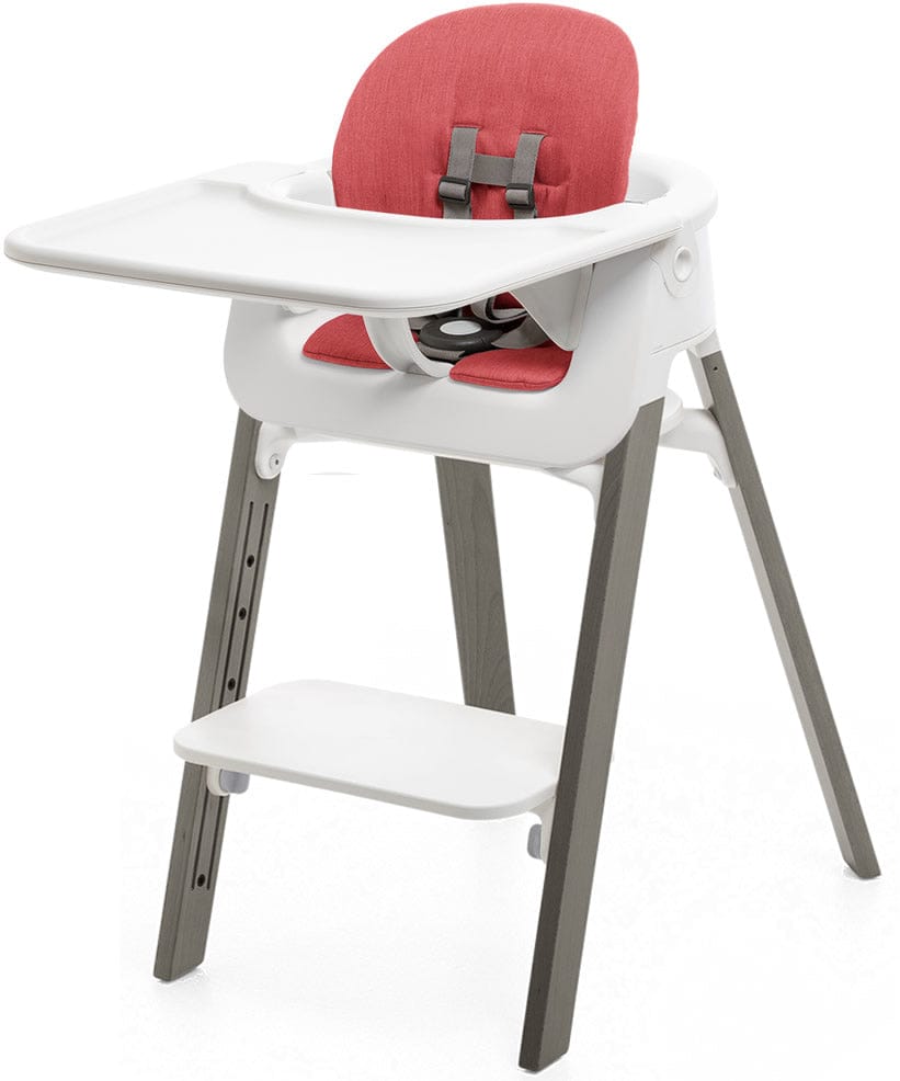 Stokke Steps Complete High Chair with Cushion - White/Hazy Grey/Red