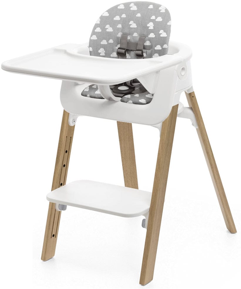 Stokke Steps Complete High Chair with Cushion - White/Oak Natural/Grey Clouds