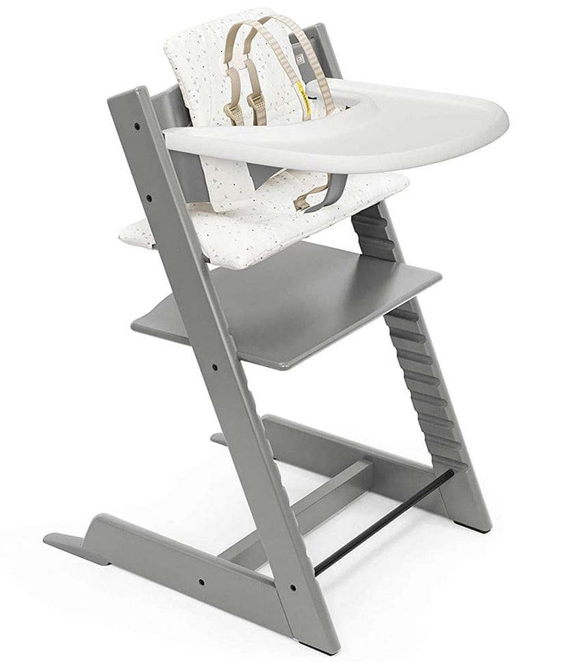 Tripp Trapp High Chair and Cushion with Stokke Tray -- Storm Grey / Sweet Hearts