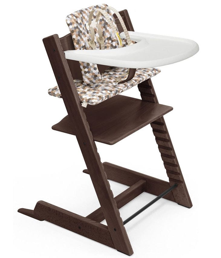 Tripp Trapp High Chair and Cushion with Stokke Tray -- Walnut / Honeycomb Calm