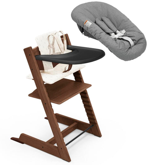 Stokke Tripp Trapp High Chair2 with Cushion, Newborn Set and Stokke Tray - Oak Warm Brown / Wheat Cream / Anthracite - 686600
