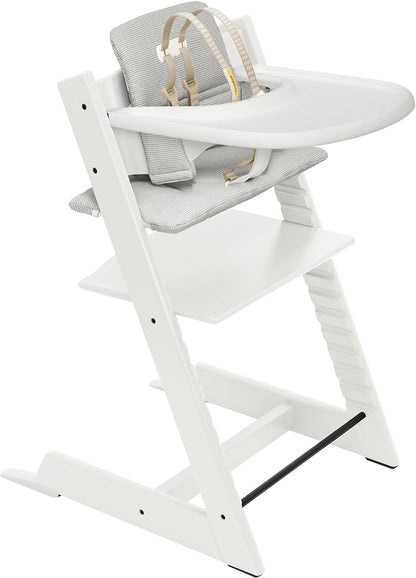 Stokke Tripp Trapp High Chair2 with Cushion, Newborn Set and Stokke Tray - White / Nordic Grey - 663100