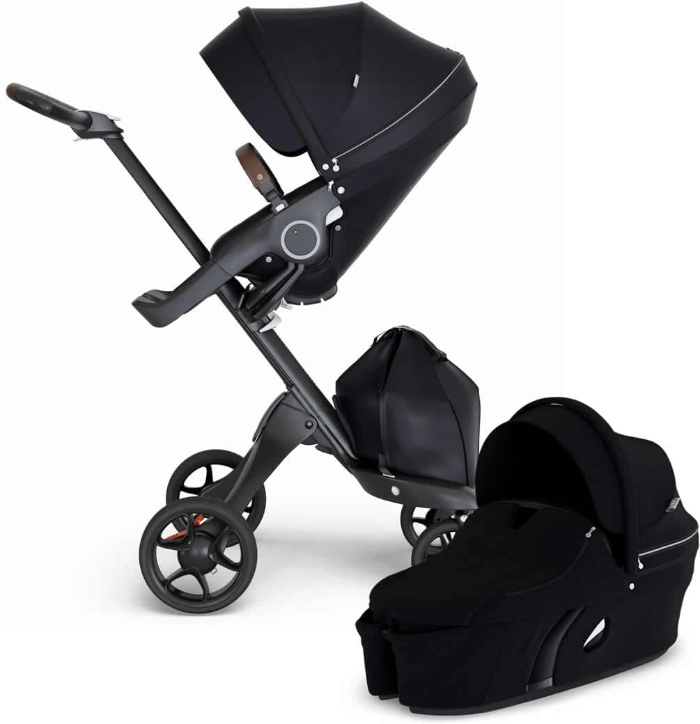 Stokke Xplory 6 Stroller & Carrycot - Black/Black/Brown - 500604-511204