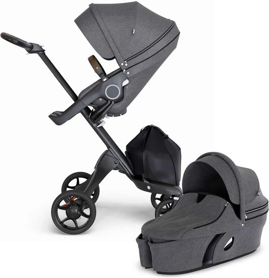 Stokke Xplory 6 Stroller & Carrycot - Black Melange/Black/Brown - 500602-502302
