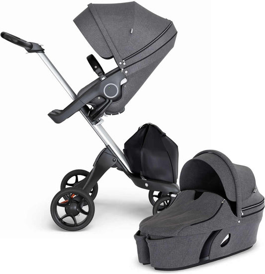 Stokke Xplory 6 Stroller & Carrycot - Black Melange/Silver/Black - 500702-502302
