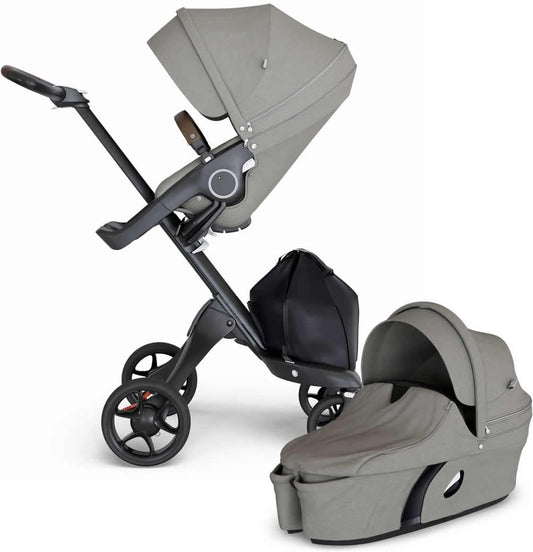 Stokke Xplory 6 Stroller & Carrycot - Brushed Grey/Black/Brown - 500607-502307
