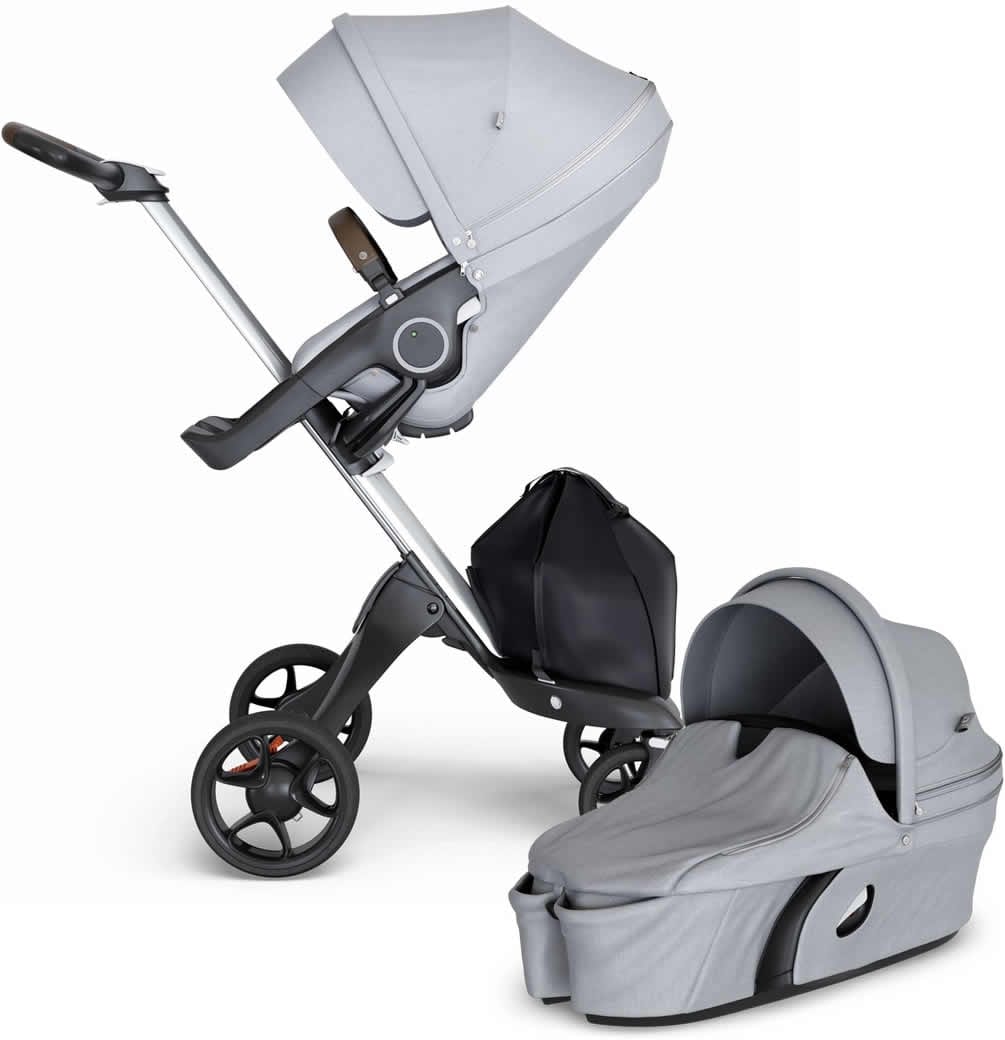 Stokke Xplory 6 Stroller & Carrycot - Grey Melange/Silver/Brown - 500801-502301