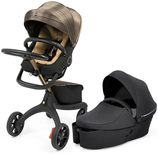 Stokke Xplory X Stroller + Carry Cot Bundle - Gold Edition / Rich Black