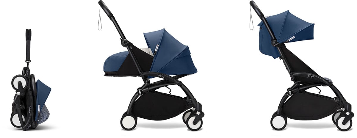 Stokke YOYO3 Ultra Compact Complete 0+/6+ Stroller Bundle - Black / Air France Blue - 654000-647907