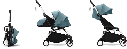 Stokke YOYO3 Ultra Compact Complete 0+/6+ Stroller Bundle - White / Aqua - 654500-647909