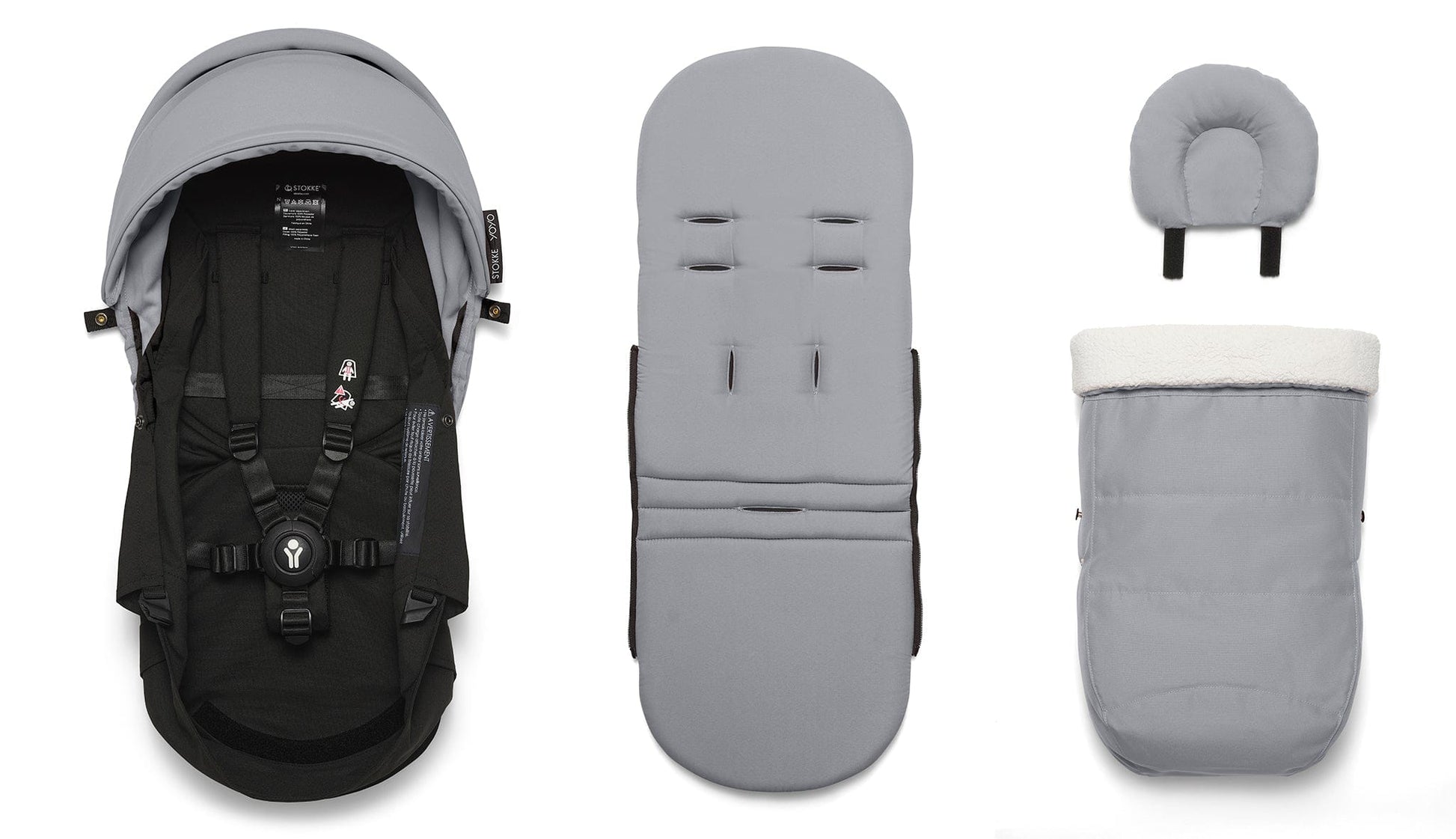 Stokke YOYO3 Ultra Compact Complete 0+/6+ Stroller Bundle - White / Stone - 654600-647910