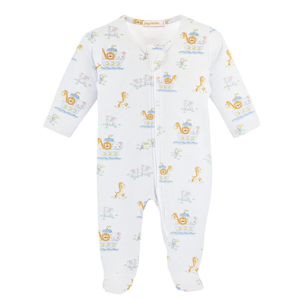 Baby Club Chic white footed sleeper with animal and boat print