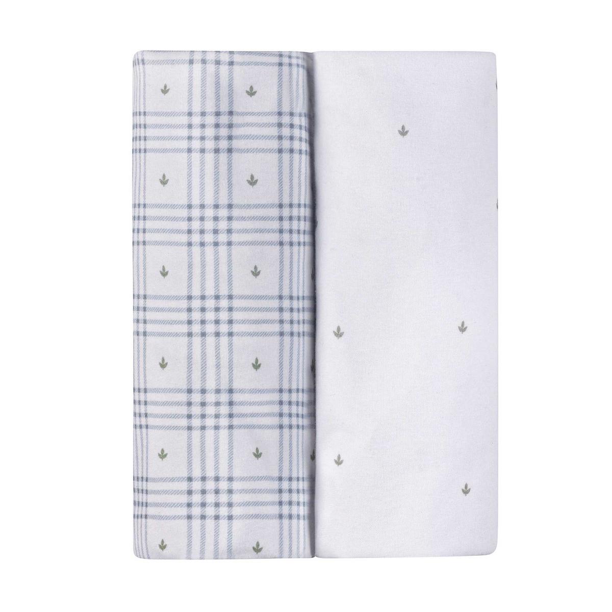 Ely's & Co. 2 Pack Waterproof Pack n Play Sheets - Floral Plaid Collection - Blue