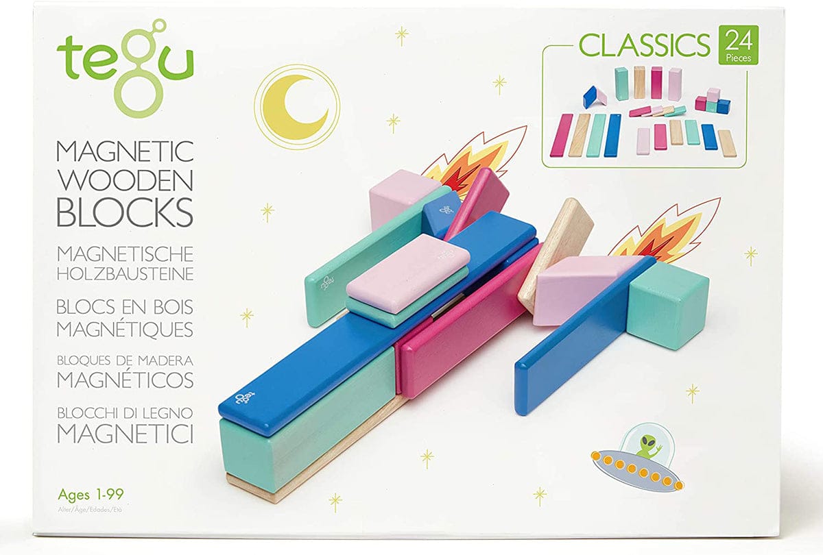 Tegu 24 Piece Magnetic Wooden Block Set - Blossom - 24P-BSM-607T