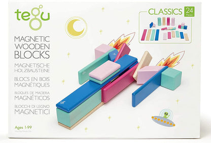 Tegu 24 Piece Magnetic Wooden Block Set - Blossom - 24P-BSM-607T