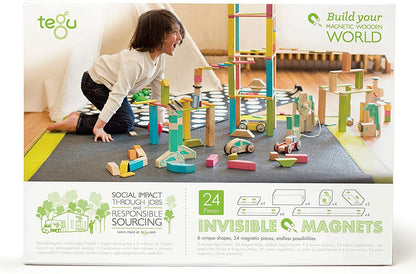 Tegu 24 Piece Magnetic Wooden Block Set - Blues - 24P-BLU-508T