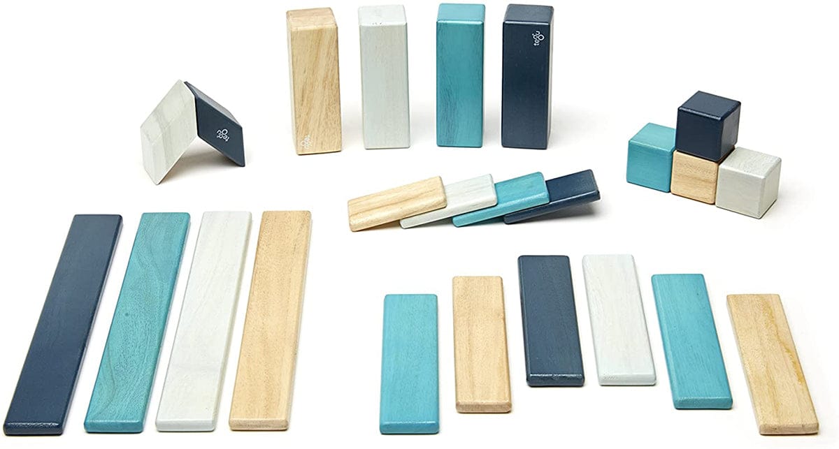 Tegu 24 Piece Magnetic Wooden Block Set - Blues - 24P-BLU-508T