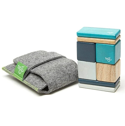 Tegu Pocket Pouch 8 Piece Magnetic Blocks - Blues - POP-BLU-508T