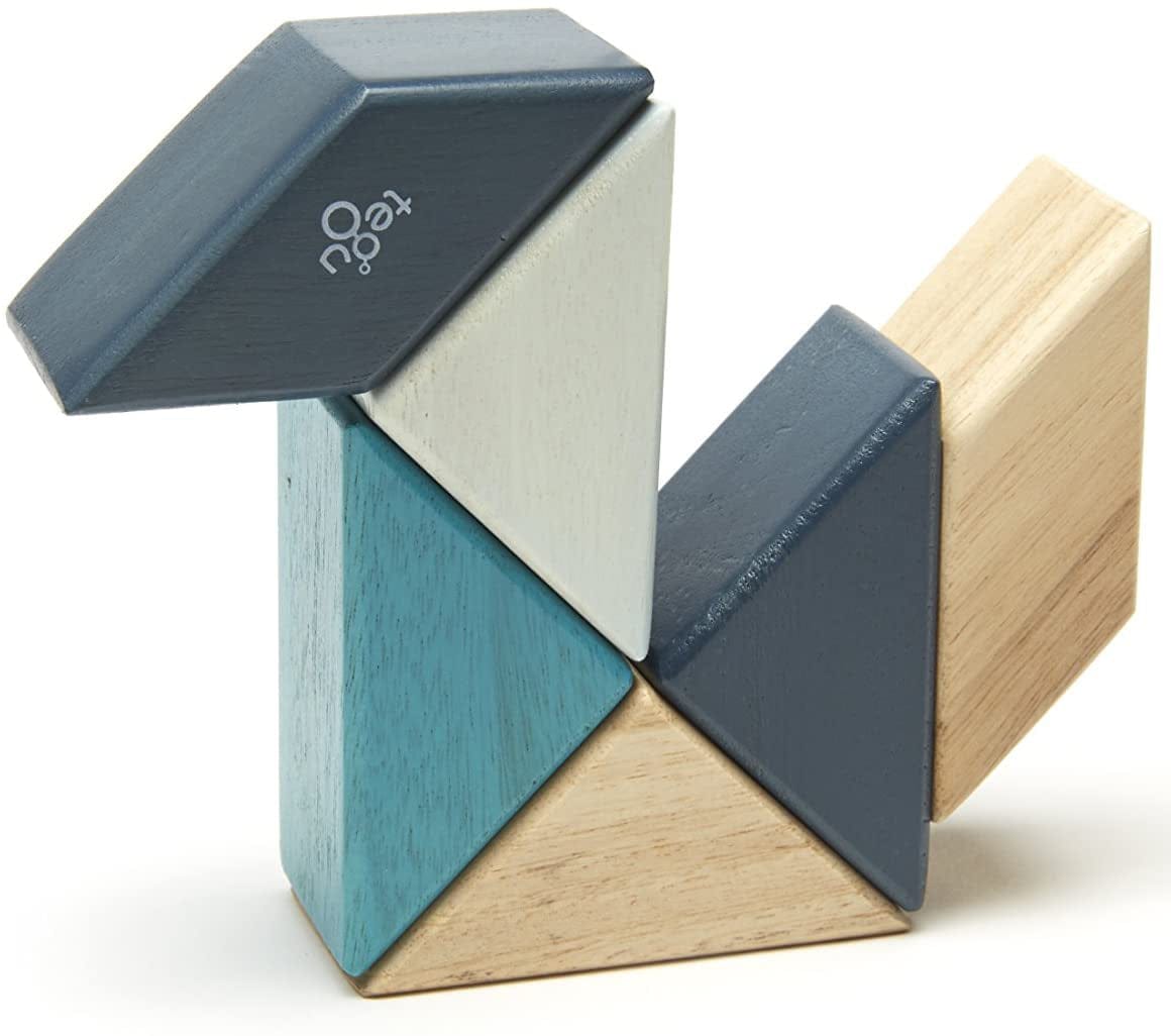 Tegu Pocket Pouch Prism 6 Piece Magnetic Blocks - Blues - PPP-BLU-508T
