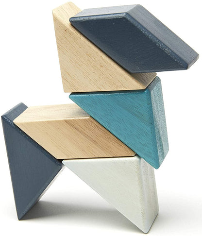 Tegu Pocket Pouch Prism 6 Piece Magnetic Blocks - Blues - PPP-BLU-508T