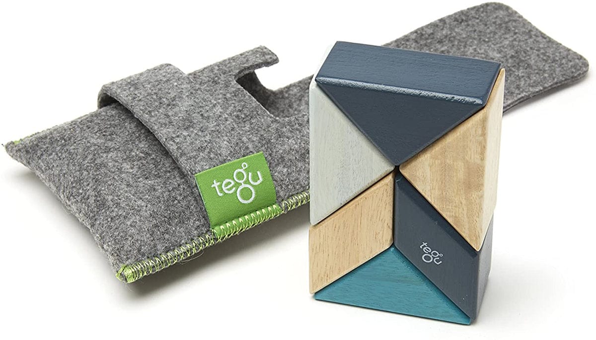 Tegu Pocket Pouch Prism 6 Piece Magnetic Blocks - Blues - PPP-BLU-508T