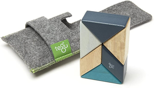 Tegu Pocket Pouch Prism 6 Piece Magnetic Blocks - Blues - PPP-BLU-508T