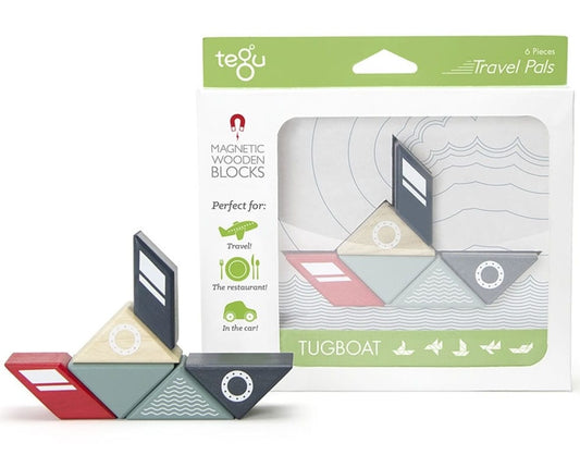 Tegu Travel Pals 6 Piece Magnetic Blocks - Tugboat - PAL-TBT-706T