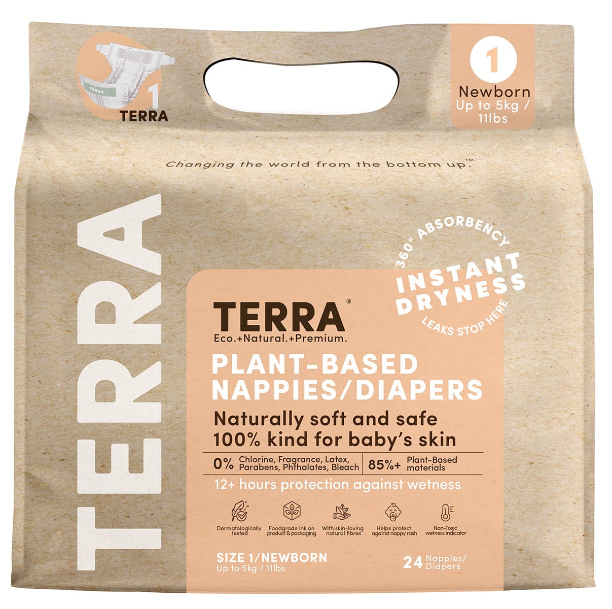 TERRA Plant-Based Diapers - Size 1/Newborn (24 Pack) - 20-11000