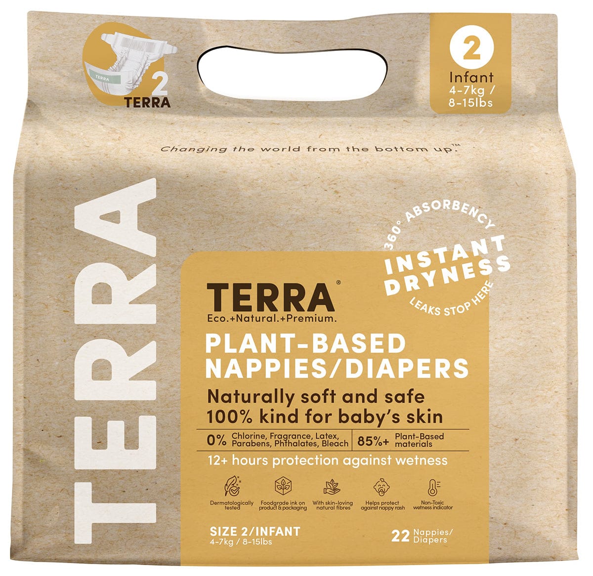 TERRA Plant-Based Diapers - Size 2/Infant (22 Pack) - 20-12000