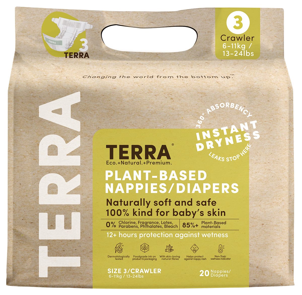 TERRA Plant-Based Diapers - Size 3/Crawler (20 Pack) - 20-13000