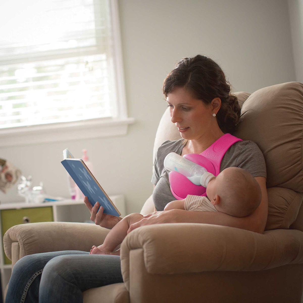 The Beebo Free-Hand Baby Bottle Holder - Raspberry - 7.08747E+11