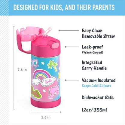 Thermos FUNtainer Vacuum Insulated Stainless Steel Straw Water Bottle 12oz - Barbie